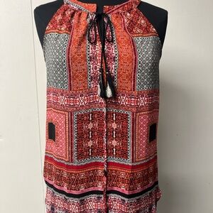 Sleeveless top with tie at neckline, beautiful colors